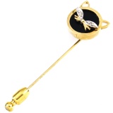 Vintage 14K yellow gold diamond & onyx cat pin