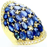 Estate 14K yellow gold diamond & natural sapphire dome cocktail ring