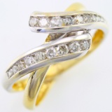 Estate 14K two-tone diamond ribbon band ring