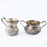 Vintage S. Kirk & Son sterling silver repousse creamer & sugar bowl