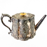 Antique etched silver-plated teapot with ivory handle