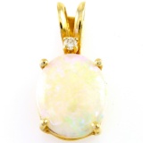 Estate 14K yellow gold diamond & opal pendant
