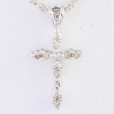 Estate 14K white gold diamond cross pendant necklace