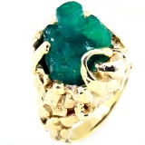 Vintage 14K yellow gold emerald crystal nugget ring