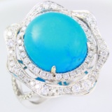 Estate Michael Christoff 14K white gold diamond & turquoise halo cocktail ring