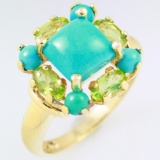 Estate 14K yellow gold Persian turquoise & peridot ring