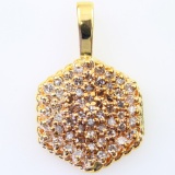 Estate unmarked 14K yellow gold diamond hexagon pendant