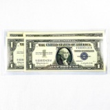 20 uncirculated consecutive serial numbered 1957B U.S. blue seal silver certificate banknotes