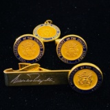Rare official Vice President Nelson Rockefeller tie gold-plated bar/cufflink/watch fob set