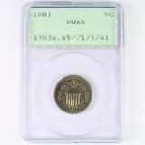 Certified 1881 proof U.S. shield nickel