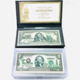 Lot of 15 overprinted uncirculated 2003A U.S. $2 green seal federal reserve banknotes