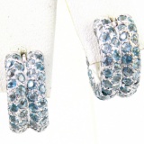 Pair of 18K white gold blue topaz hoop earrings