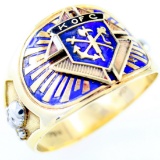 Estate 10K yellow gold, palladium & enamel Knights of Columbus ring