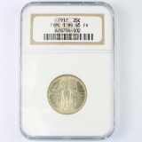 Certified 1917 type 1 U.S. standing Liberty quarter