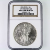 Certified 1996 rotated reverse error U.S. American Eagle silver dollar