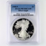 Certified 1998-P proof U.S. American Eagle silver dollar