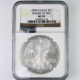Certified 2008-W reverse of 2007 U.S. American Eagle silver dollar