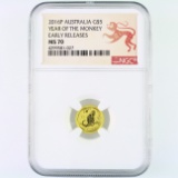 Certified 2016-P reverse proof Australia $5 Year of the Monkey 1/20oz gold coin