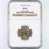 Certified 1913 type 1 U.S. buffalo nickel