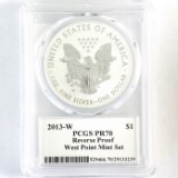 Certified 2013-W autographed reverse proof U.S. American Eagle silver dollar