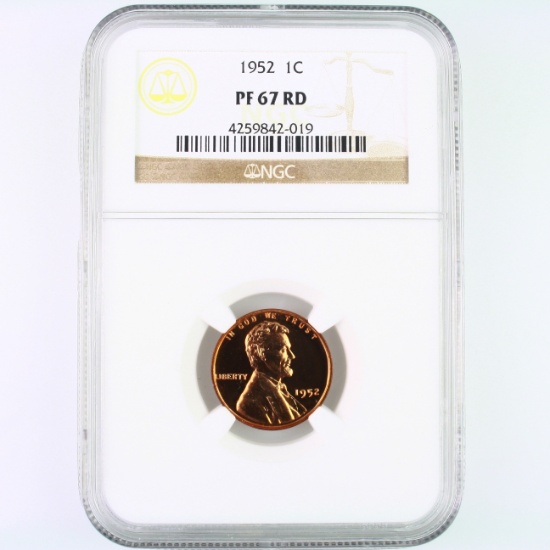 Certified 1952 proof U.S. Lincoln cent