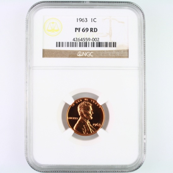 Certified 1963 proof U.S. Lincoln cent