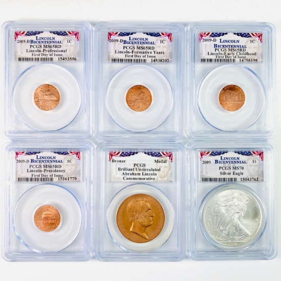 Certified 6-piece 2009 Lincoln Bicentennial coin & medal set