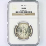 Certified 1941 U.S. walking Liberty half dollar