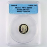 Certified 1999-S silver proof U.S. Roosevelt dime