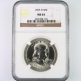 Certified 1963-D U.S. Franklin half dollar