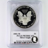 Certified 2001-W proof autographed U.S. American Eagle silver dollar