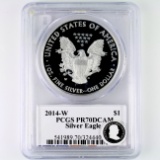 Certified 2014-W proof autographed U.S. American Eagle silver dollar