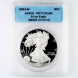 Certified 2001-W proof U.S. American Eagle silver dollar