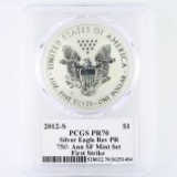 Certified 2012-S reverse proof autographed U.S. American Eagle silver dollar