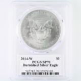 Certified 2014-W burnished autographed U.S. American Eagle silver dollar