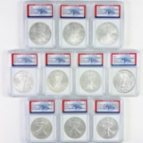 Continuous run of 10 certified 2006-2015 American Eagle silver dollars