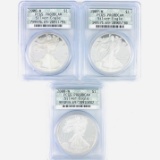 Continuous run of 3 certified 2006-W through 2008-W proof American Eagle silver dollars