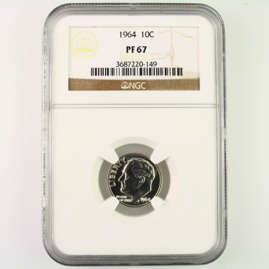 Certified 1964 proof U.S. Roosevelt dime