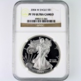 Certified 2004-W proof U.S. American Eagle silver dollar