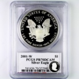 Certified 2001-W proof autographed U.S. American Eagle silver dollar
