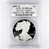 Certified 2007-W proof U.S. American Eagle silver dollar
