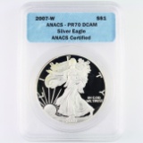 Certified 2007-W proof U.S. American Eagle silver dollar