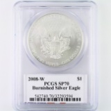 Certified 2008-W burnished autographed U.S. American Eagle silver dollar