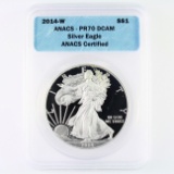 Certified 2014-W proof U.S. American Eagle silver dollar