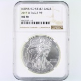 Certified 2017-W burnished U.S. American Eagle silver dollar