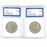 Certified 2-piece 2014-P & D accented hair U.S. Kennedy half dollar 50th anniversary coin set