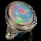 Vintage Art Deco unmarked 18K white gold opal ring