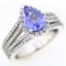 Estate 14K white gold diamond & tanzanite halo ring