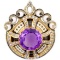 Victorian unmarked 14K yellow gold amethyst, seed pearl & enameled scalloped brooch/pin