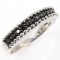 Estate sterling silver black & white diamond band ring